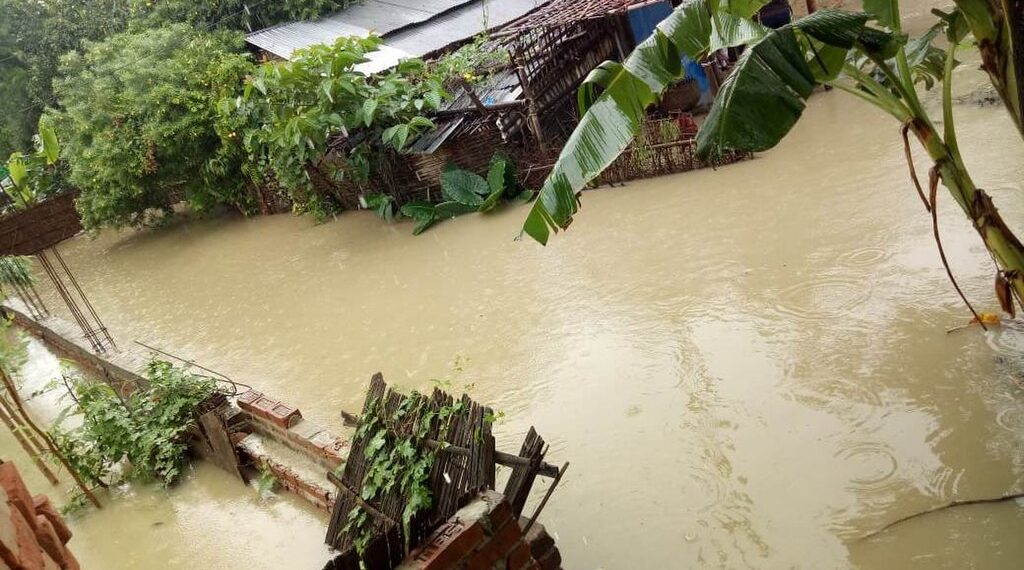 A flooded village in the Terai region of Nepal