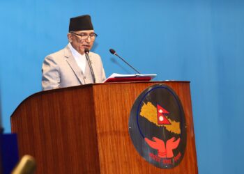 Finance Minister Bishnu Poudel presenting the budget